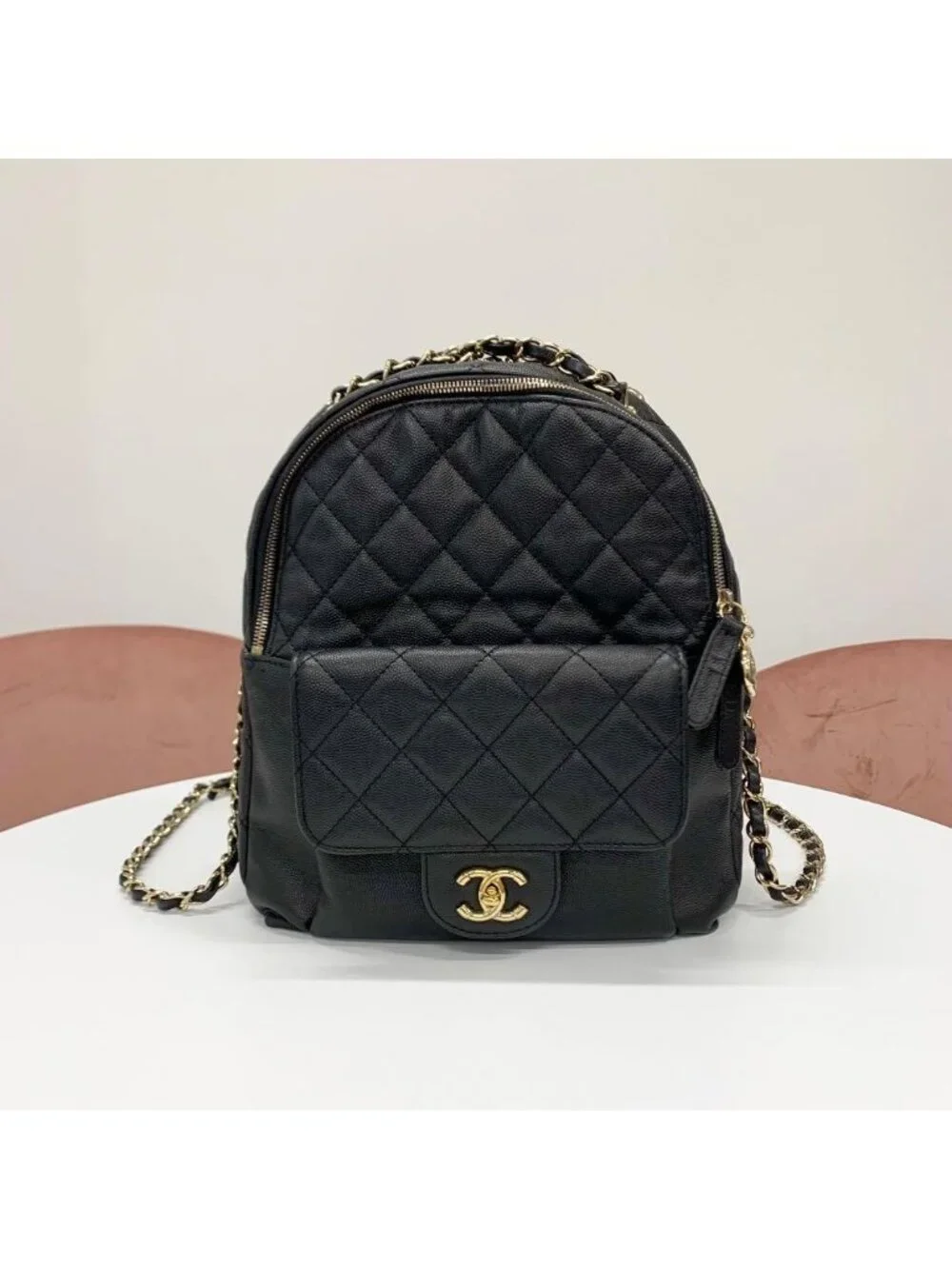 Chanel Quilted Caviar Leather CC Logo Turnlock Backpack